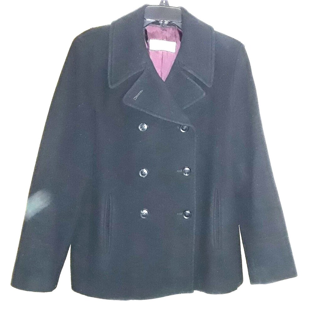 CALVIN KLEIN Women's Size 10 Pea Coat Jacket Wool Cashmere Business Black Flaw